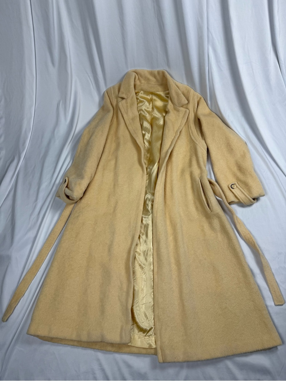 Vintage Sears Women's Cream Wool Trench Coat with Belt